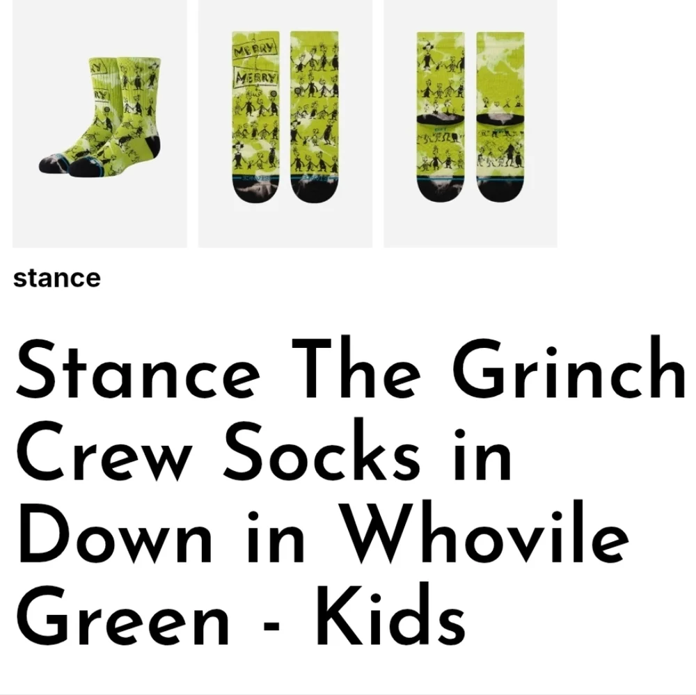 NWT Kid's The Grinch Down In Whoville Stance Crew Socks